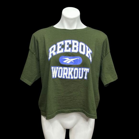 Vintage Reebok T Shirt 90s Cropped Green USA Big Logo Spellout Size L Retro Tee - Picture 7 of 14